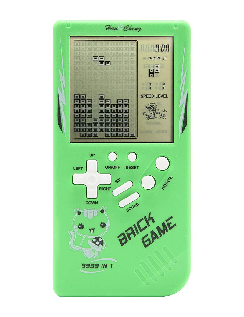 Retro big screen brick game console 9999 in 1 Tank/racing/shooting Casual puzzle game Adjustable difficulty and speed small and easy to carry best gifts (Green)