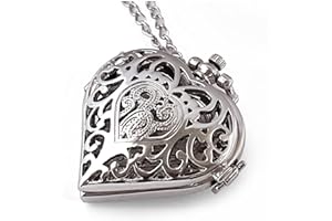 VIGOROSO Women's Pocket Watch, Analog Display, Quartz Movement, Silver Stainless Steel, Heart Pendant Necklace, Unisex Accessory, Valentines Day Gifts