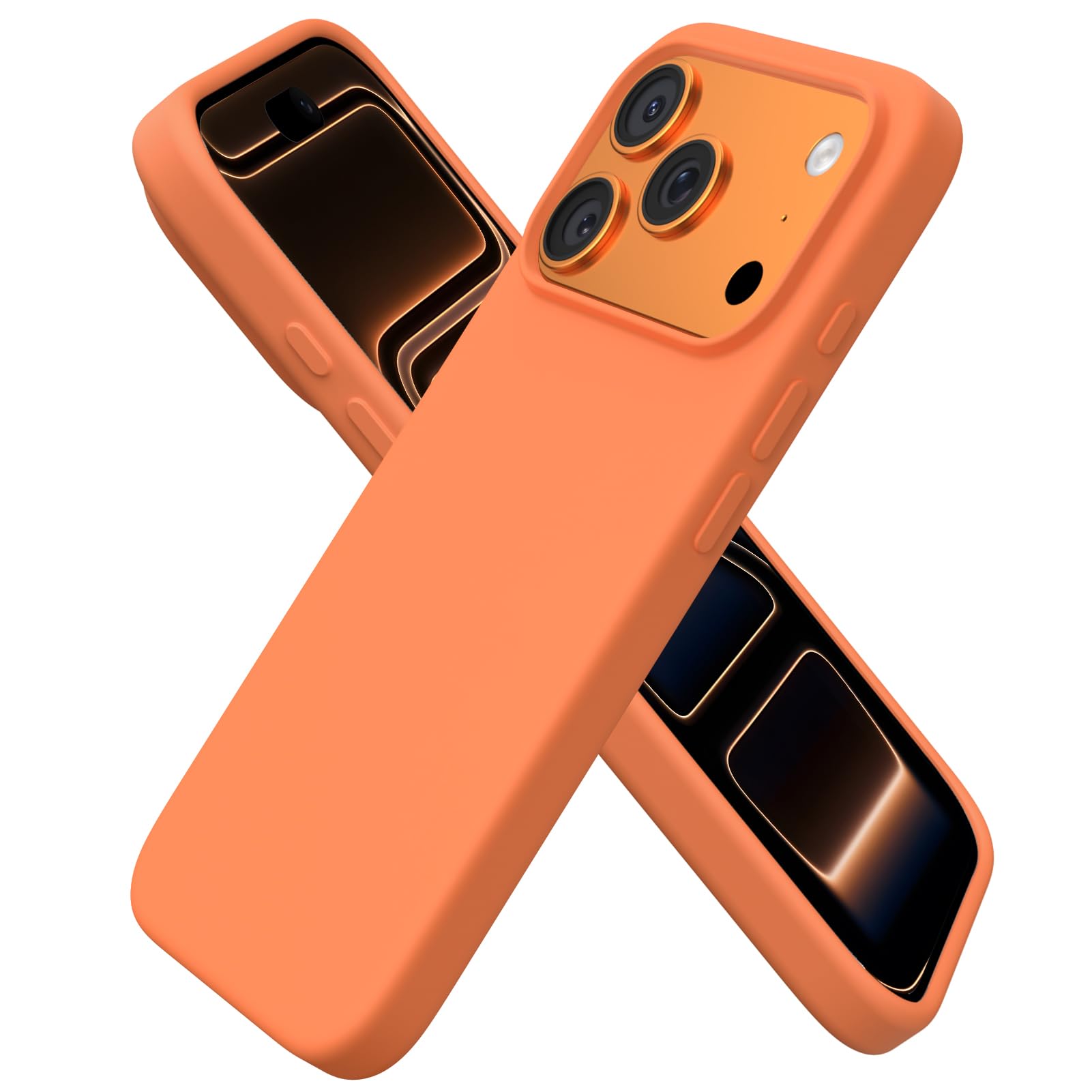 Photo 1 of ORNARTO Compatible with iPhone 17 Pro Case, Slim Liquid Silicone 4 Layers Full Covered Soft Gel Rubber Shockproof Protective Phone Case with Anti-Scratch Microfiber Lining-Orange Amour