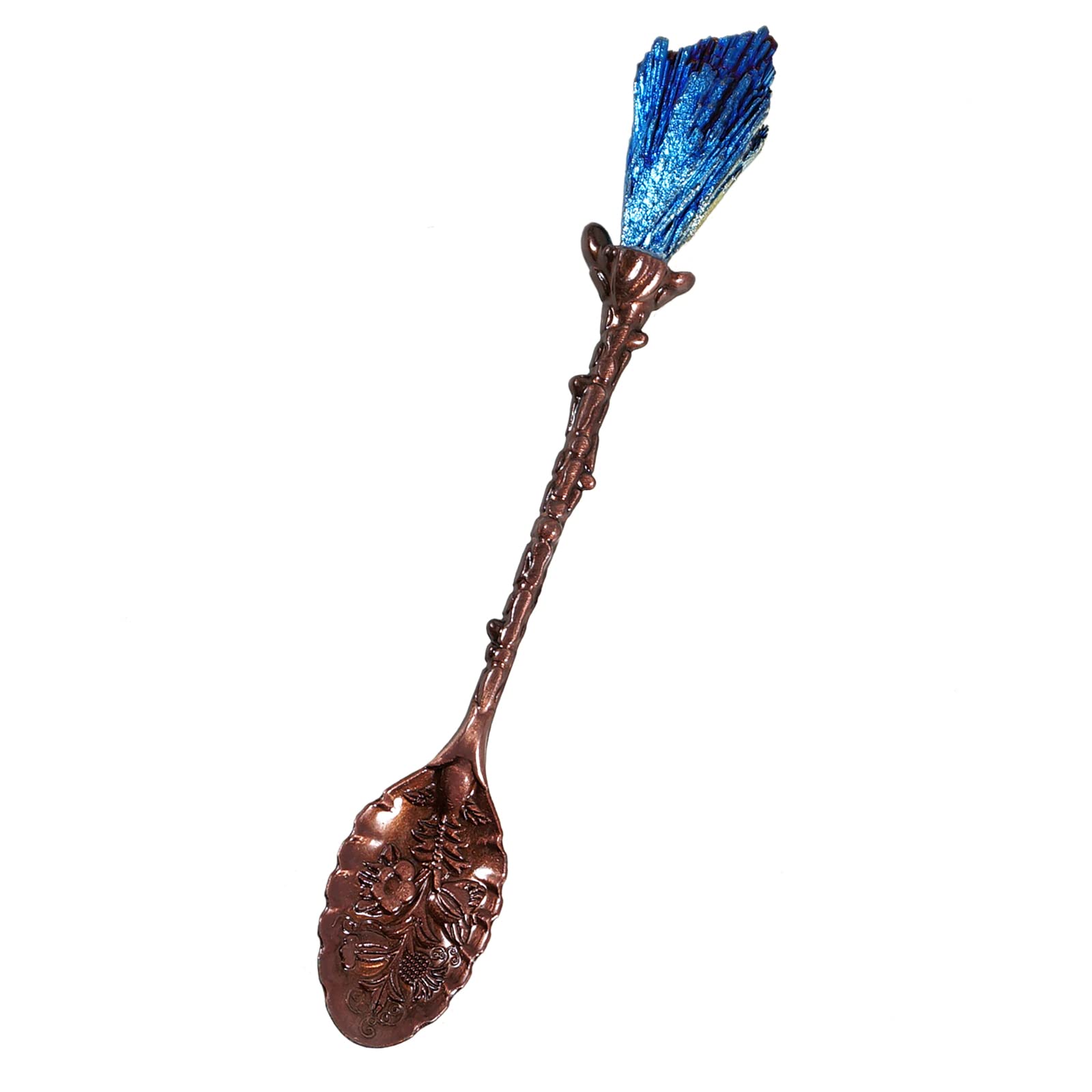 Soulnioi Vintage Carved Crystal Spoons Retro Decorative Coffee Stirring Spoons Dessert Spoons Ice Cream Spoon with Malachite Blue Flame Feather Head for Cafe Office Tableware -Red Bronze