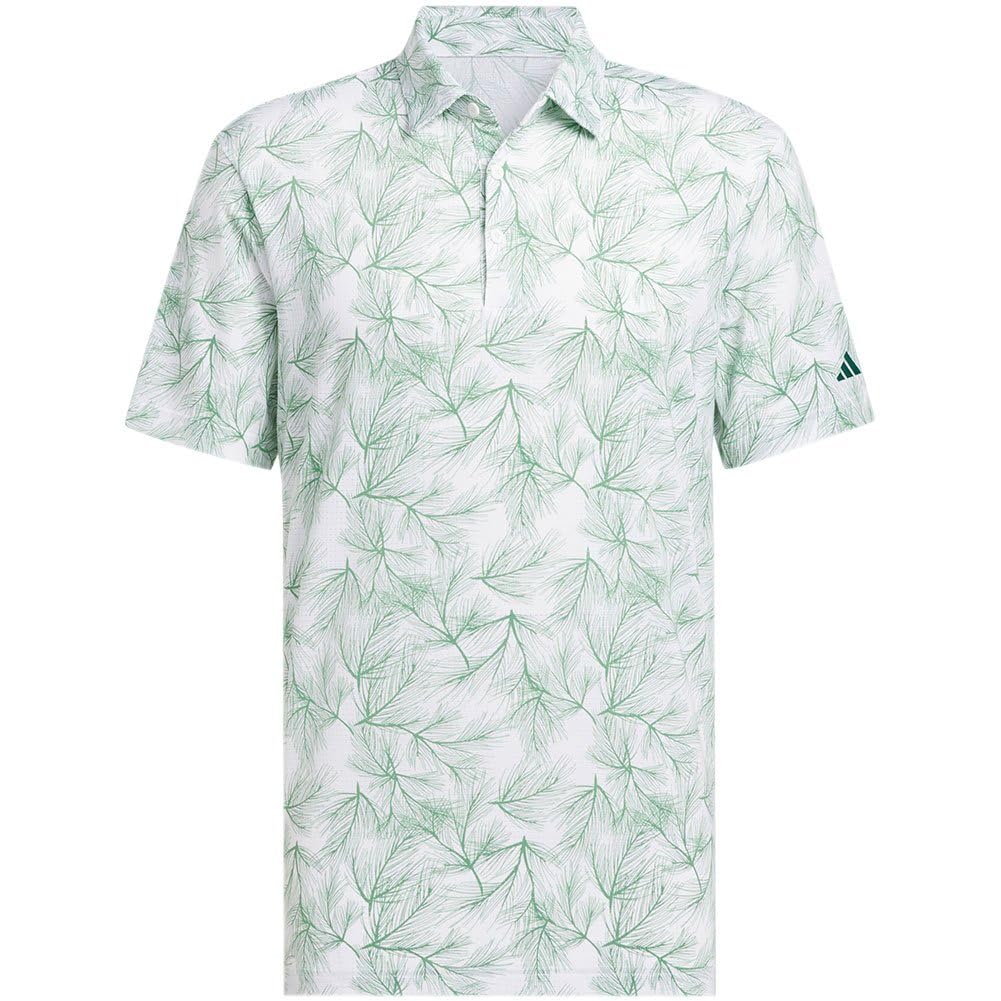 Adidas Golf Men’s Ultimate365 Mesh Print Polo Shirt, White, Preloved Green, Medium