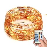 Rope String Lights , BMOUO 33Ft 10M 100 LED Lights String 100 LEDs on Copper Wire LED Starry Flexible Lights with 12v Power Adapter and a Remote Control For Christmas Wedding and Party (Warm White)