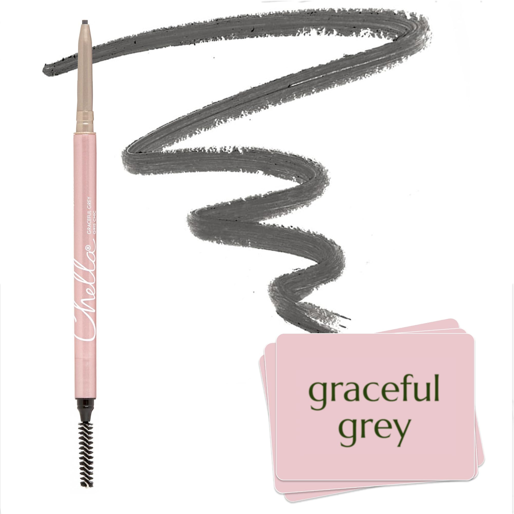 Chella Eyebrow Pencil, Graceful Grey - Vegan, Free from: Gluten, Cruelty, and Paraben. Long Wearing, Smooth Consistency