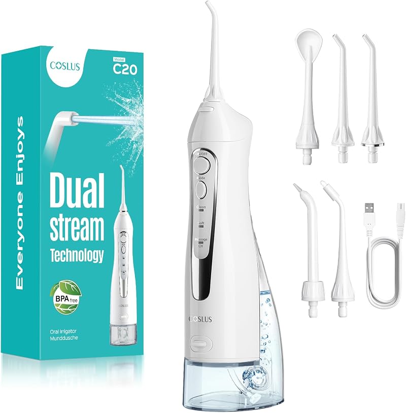 COSLUS C20 Water Dental Flosser 300ml Portable Cordless IPX7 Rechargeable