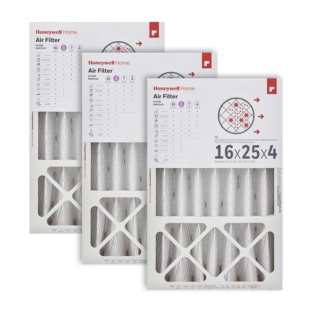 Photo 1 of **2 ONLY**Honeywell Home 16x25x4 MERV 8, AC Furnace Air Filter, 3 PACK (CF408F1625-3PKAM) (Actual Dimensions: 15.63 x 24.75 x 4.38 in.)