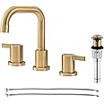 PARLOS Two-Handle Widespread Bathroom Faucet with Metal Pop-up Drain Assembly and cUPC Faucet Supply Lines, Brushed Gold, 136