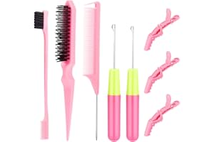 SWEET VIEW Hair Crochet Hooks Set - 2 Crochet Needles, Edge Brush, Bristle Brush, Rat Tail Comb, 3 Gator Clips for Passion Twist Hair Extensions