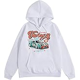 SweatyRocks Women's Oversized Hoodies Vintage Car Graphic Fleece Sweatshirt Hooded Fall Top with Pocket