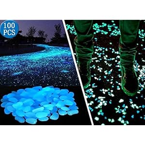 Opps 100 Pcs Glow in The Dark Garden Pebbles for Walkways and Decor in Blue