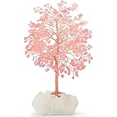 MASGEMES Gemstone Crystal Tree of Life,Natural Rose Quartz (406 Stones) with Clear Quartz Base,Chakra Balancing Positive Energy Feng Shui Home Decor Bonsai Money Tree,Birthday Gift 8.5"-9"
