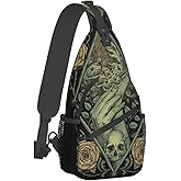 MEUUD Dog Paw Sling Bag for Women Men Chicken Crossbody Bags Gothic Halloween Skull Daypack Shoulder Bag Backpack (skull)