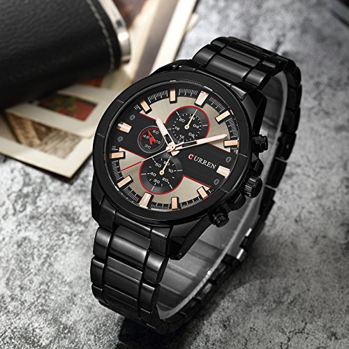 Curren 8274 - Reloj de Cuarzo para Hombre con visualización analógica de Zona horaria y Correa de Acero, Color Negro - Imagen 4