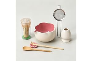 ChaseWind Matcha Whisk Set, 8Pcs Floral Ceramic Matcha Set with Matcha Whisk, Holder, Scoop, Scoop Rest, Sifter, Spoon and Te