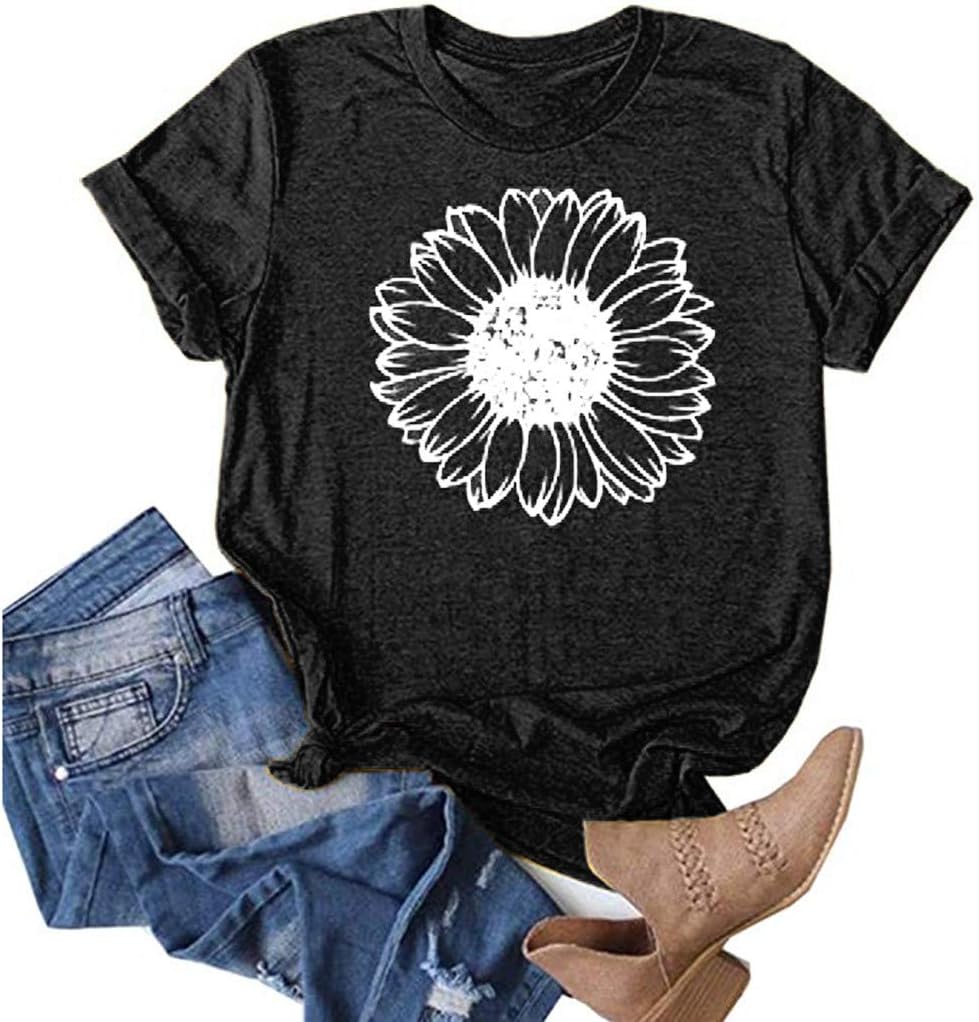 Gemira Sunflower Shirts for Women Plus Size Faith Tops Summer Short Sleeve Loose Casual T-Shirt Junior Teen Girls Graphic Tees