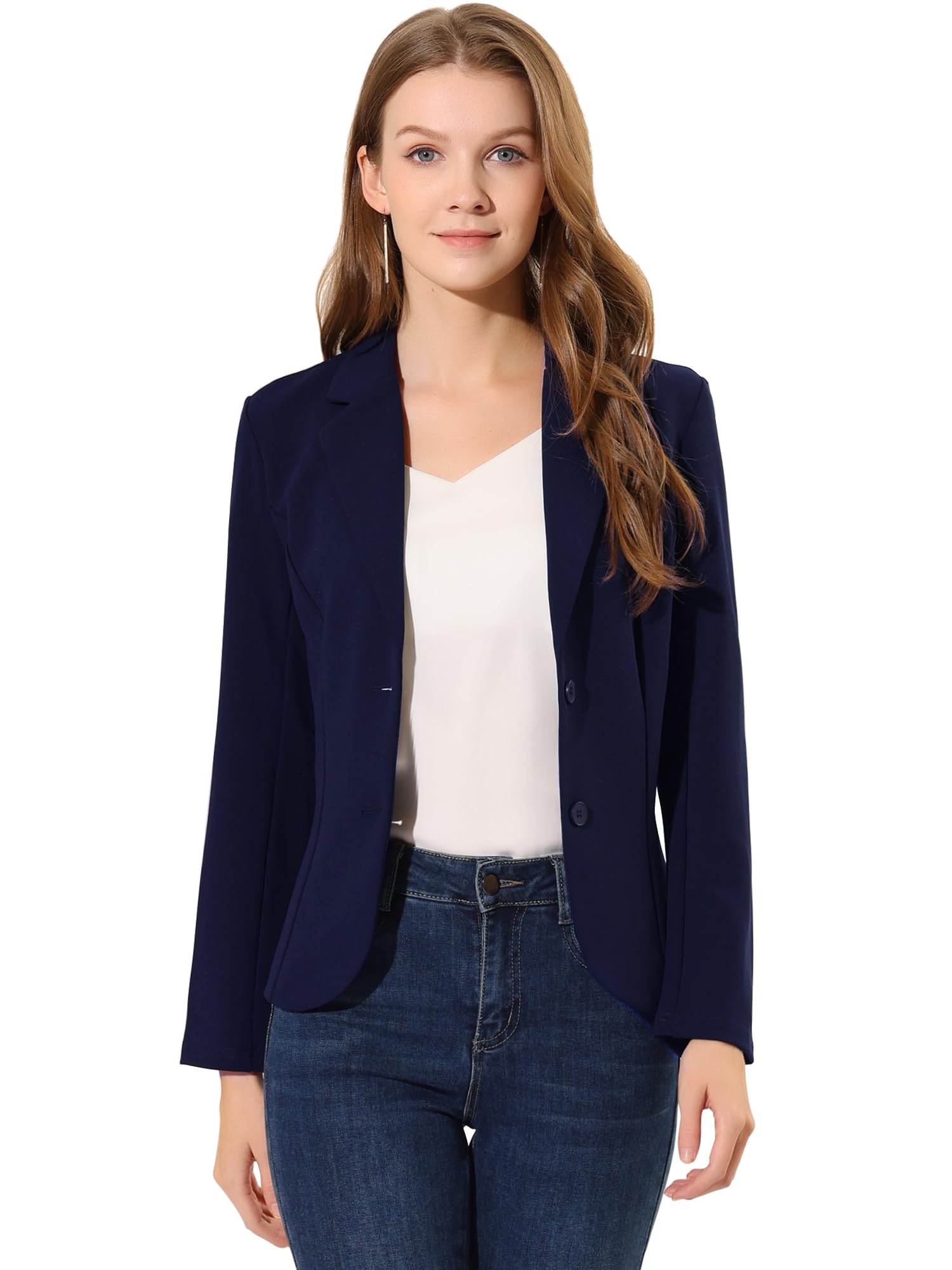 Photo 1 of Allegra K Women's Work Office Blazers Stretch Lapel Collar Long Sleeve Jacket Suit Blazer Small Navy Blue small