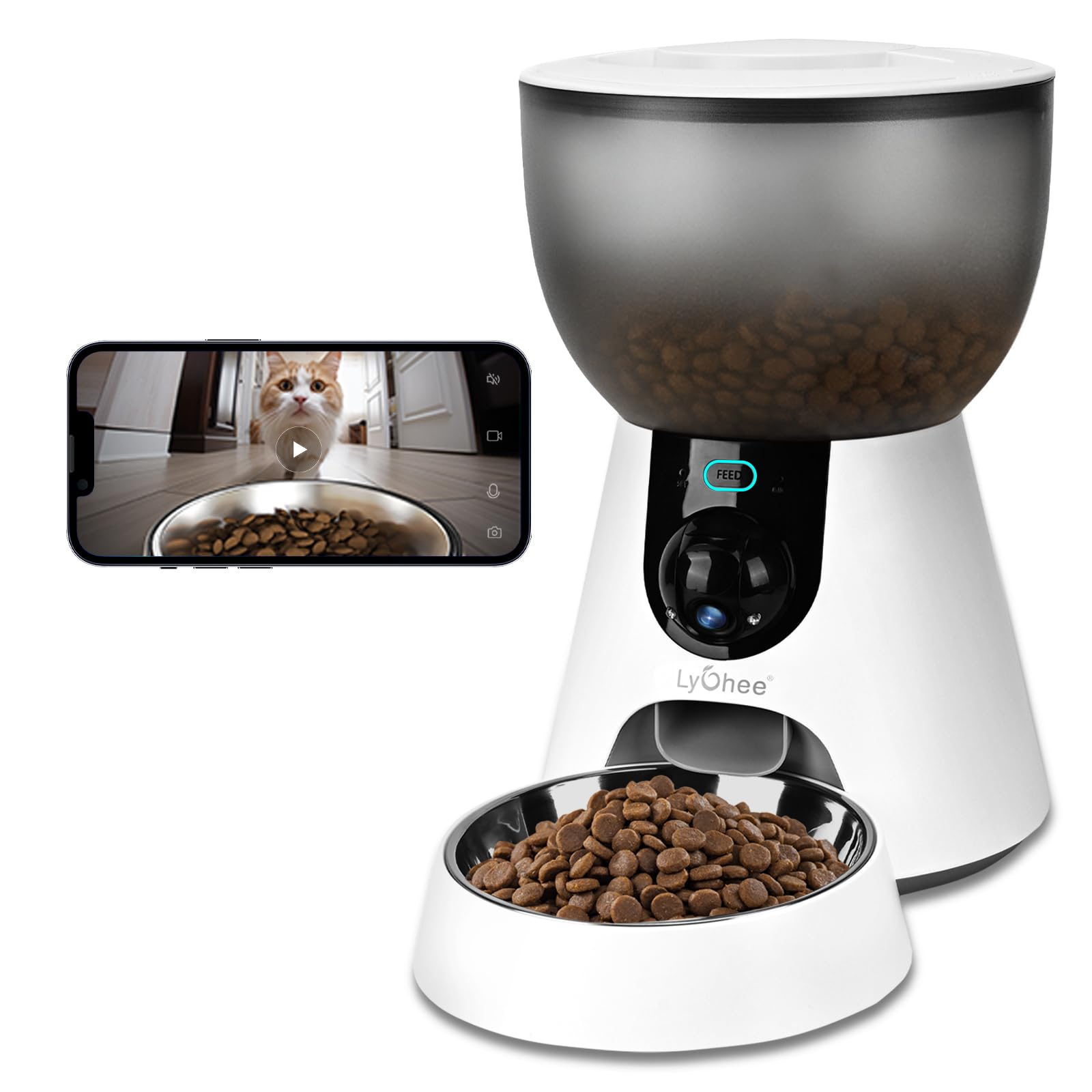 Photo 1 of Lychee Automatic Cat Feeder with Camera, 5G WiFi Pet Feeder, 1304P HD Video with Night Vision,2-Way Audio Smart App Control, 4L Dry Food