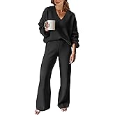 ANRABESS Women 2 Piece Outfits Sweater Lounge Sets Long Sleeve Cable Knit Pullover and Wide Leg Pants Tracksuit Matching Set