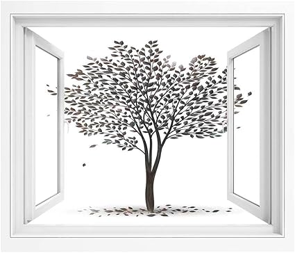 Amazon 生命の木 絵画風 壁紙ポスター 風景 景色 90x60 Cm 落ち葉と秋の季節のイラストの植物季節のアートプリント 窓の景色 目の保養 癒し 気分転換 ブラウンホワイト ウォールステッカー オンライン通販