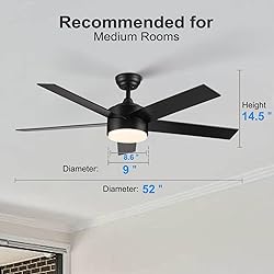 52 inch Black Ceiling Fans with Lights and Remote