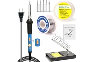 LDK Soldering Iron Kit, Electric Soldering Gun Welding Tools with ON/OFF Switch, Solder Wire, Flux Paste, Soldering Iron Stand, Sponge, 5pcs Tips [110V US Plug]