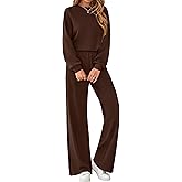 MASCOMODA Womens Fall Sweatsuits Two Piece Sets Crewneck Long Sleeve Tops Wide Leg Pants Casual Travel Lounge Set Track Suits
