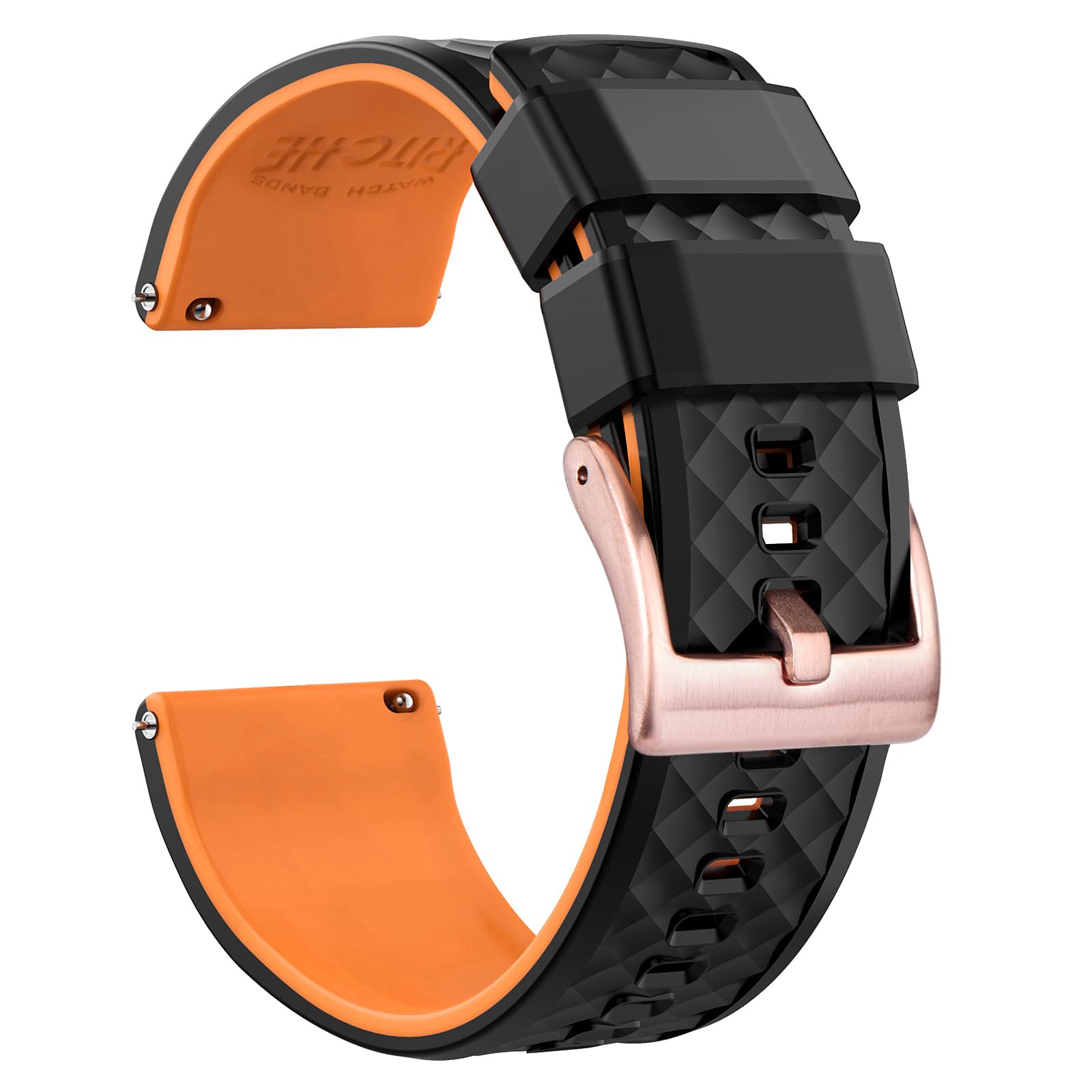 Ritche Christmas Gift Silicone Watch Bands 18mm 20mm 22mm 24mm Quick Release Rubber Watch Bands for Men, White Elephant Gifts, Stocking Stuffers For Men, Black / Pumpkin Orange / Rose Gold, 24mm
