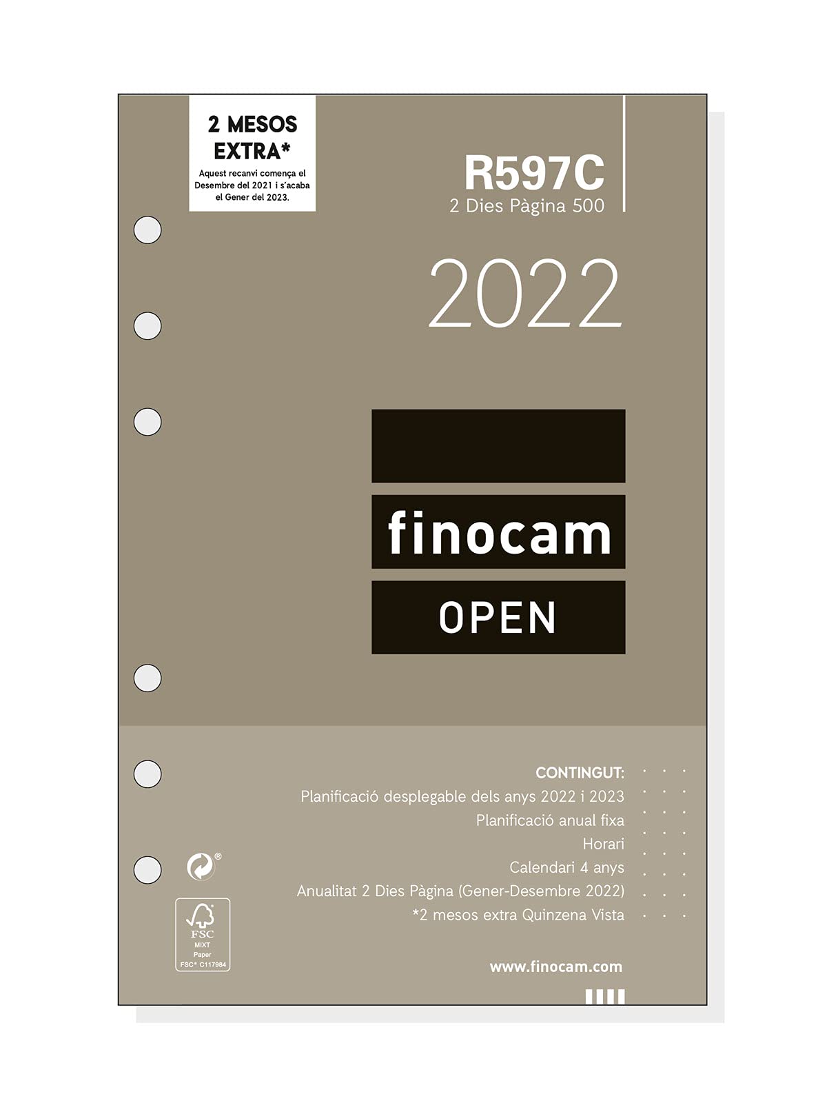 Finocam - Annual refill 2022 2 days page, from January 2022 to December 2022 (12 months) 500-117 x 181 mm Open Catalan