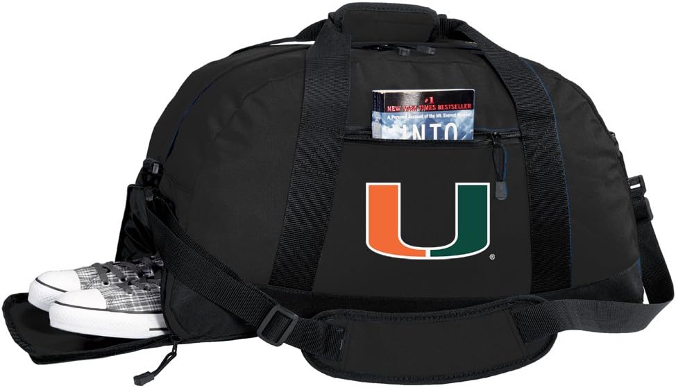 Broad Bay NCAA University of Miami Duffel Bag - Miami Canes Gym Bags w/Shoe Pocket