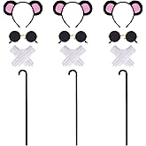 Pistha 3 Set Mouse Costume Accessories, Mouse Ears Headband Sunglasses Blind Cane White Gloves for Halloween Adult Women Men