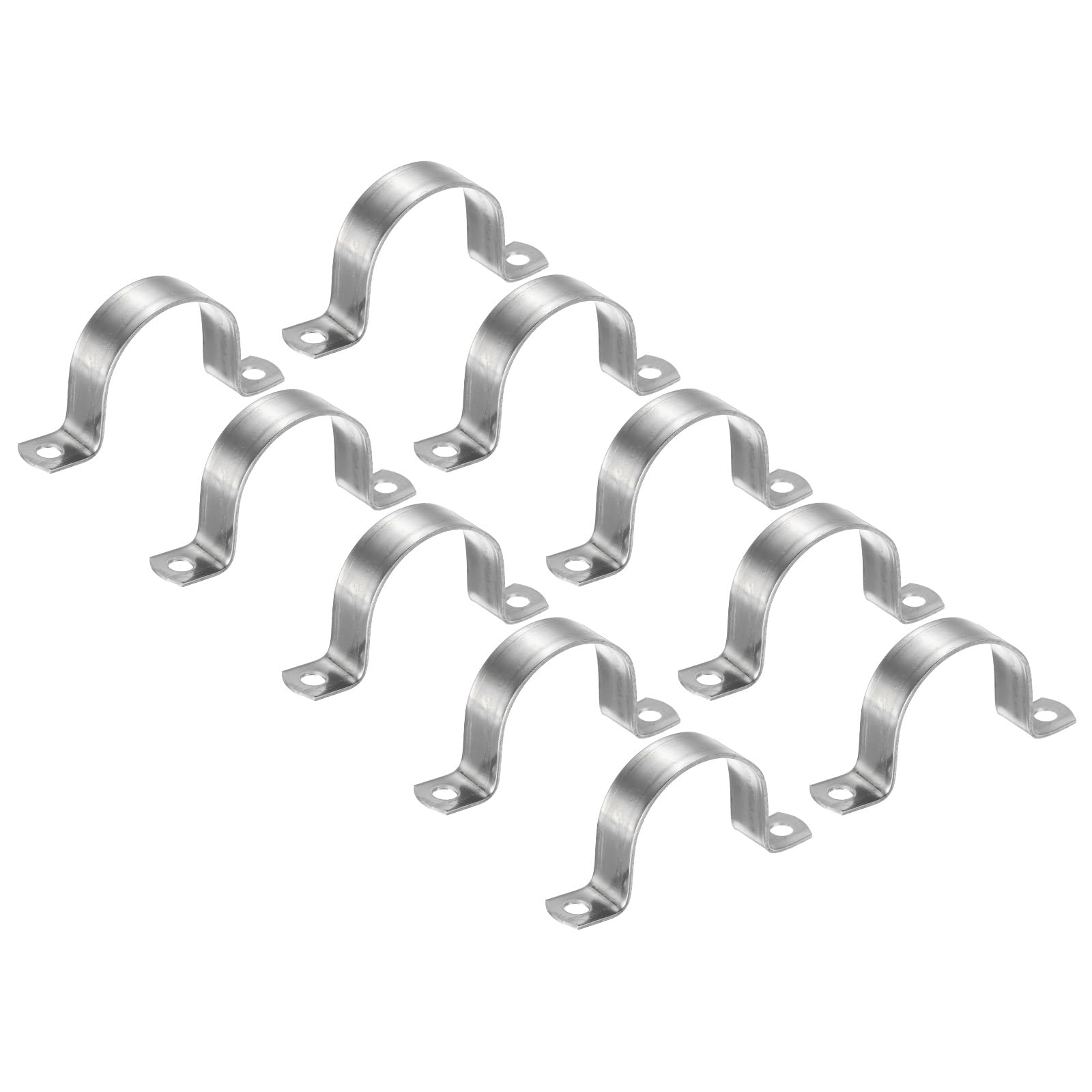 PATIKIL 1.97 inch/50mm Rigid Pipe Strap Clamp, 10 Pcs 304 Stainless Steel Two Hole U-Shape Tube Clip Pipe Fasten Holder for Pipe Fixing — image 1