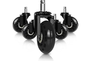 Hirate 2.5" Office Chair Caster Replacement Set of 5 Rubber Casters Plug-in 11x22mm Durable Rolling Universal Protect Hardwood Floors and Carpet, Black