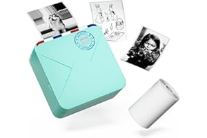Ponek Bluetooth Pocket Thermal Photo Printer, M02S 304dpi Wireless Mini Sticker Maker Machine for iPhone and Android, Mobile Inkless Sticker Printer Portable for Journal, Memo, Notes, Cyan