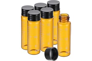 PATIKIL 6pcs 15ml Small Brown Glass Vials with Black Screw Cap, Borosilicate Glass Graduated Sample Bottles for Solid Liquid 
