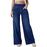 Gold Toucher Women's High Waisted Wide Leg Jeans, Stretch Denim Pants with Elastic Waist for Casual, Office & Daily Wear