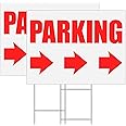 AUYKTE 2 Pack Parking Sign with Metal H-Stake, with Right Directional Arrows, 16X12 inches, Corrugated Plastic, Waterproof, Outdoor Use