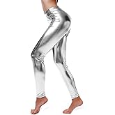 Loxdonz Women Wet Look Shiny Metallic Leggings Liquid Waist Stretch Pants