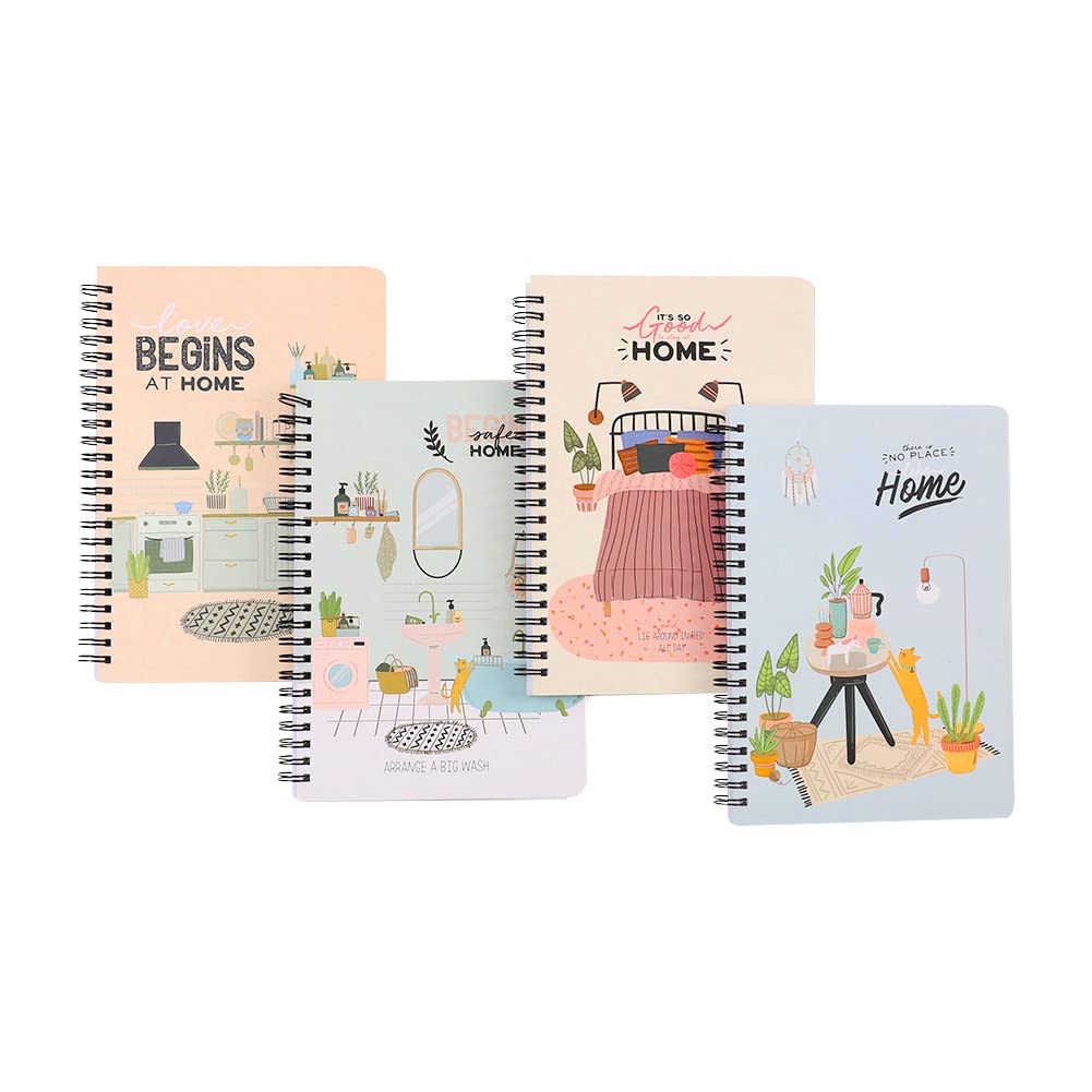 A5 Spiral Notebook Cute Notepad for Women Wirebound Exercise Books Lined Cover Waterproof and Easy to Carry 4 Packs (160 Page) - Home