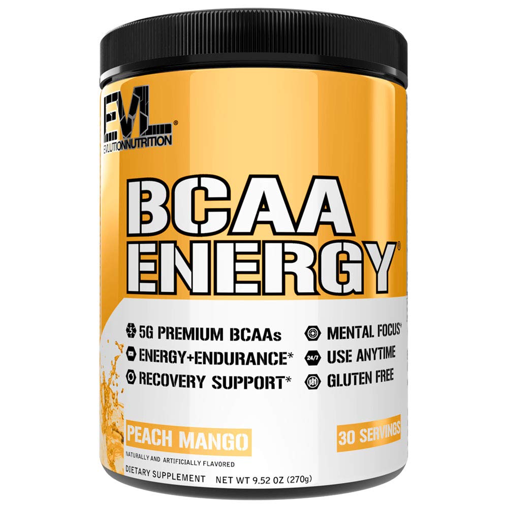 Evlution Nutrition BCAA Energy - High Performance Amino Acid Supplement for Anytime Energy, Muscle Building, Recovery and Endurance, Pre Workout, Post Workout (30 Servings, Peach Mango)