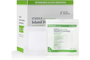 Careland Waterproof Island Dressing 2x2 Inch Box of 60 Pad Sterile Wound Dressing Bandage with Central Cushioning Gauze Burn Dressing with Adhesive Edges Medical Grade Gauze Pads