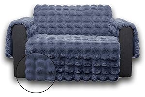 Snugglesinto Plush and Fuzzy Shaggy Couch Cover, Dog Pad Faux Fur Sofa Cover, Water Resistant Slipcover, Non-Slip Furniture Protector for Kids,Dogs,Cats.(Noble Gray-Bubble, Medium Loveseat)
