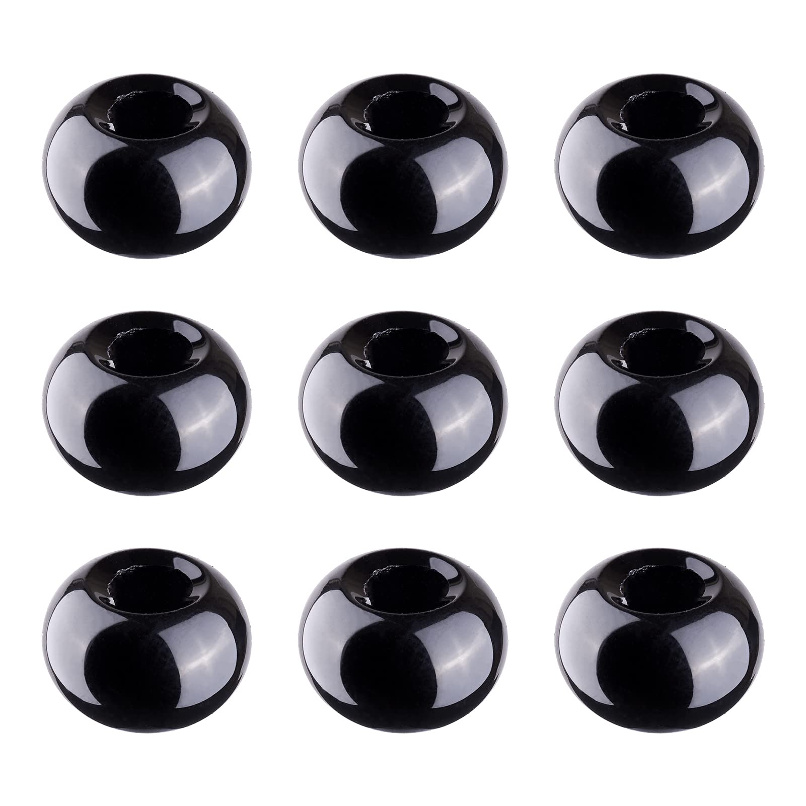 PandaHall 100pcs Black Large Hole Glass European Beads 15x10mm Rondelle Spacer Loose Beads Fit European Snake Chain Charm Bracelet