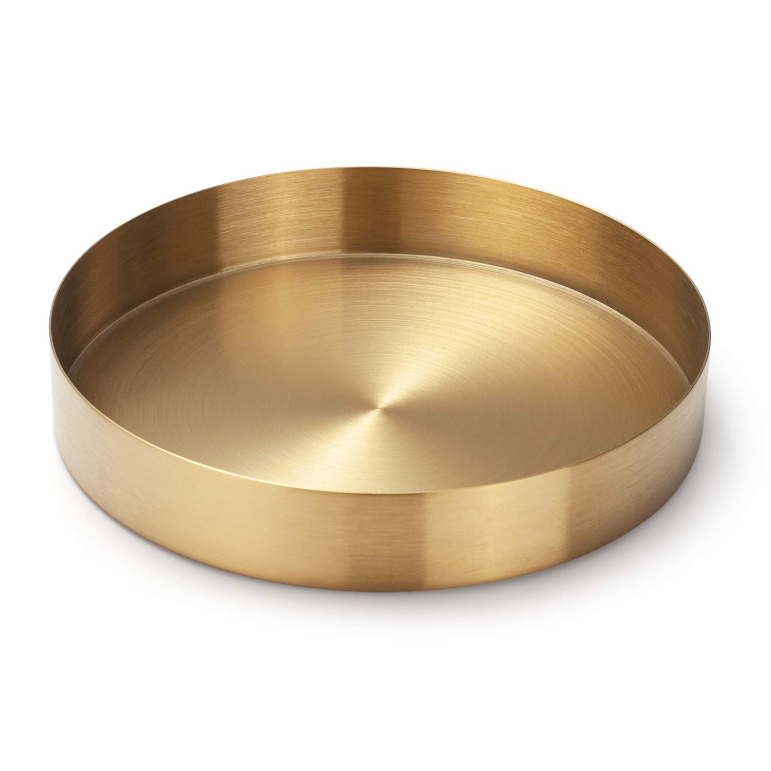 Gold Round Tray Metal Decorative Storage Organizer Tray for Jewelry, Makeup, Toiletries, Kitchen Tableware, 18cm