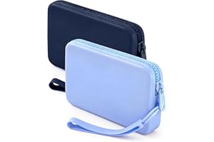 Hipruict Silicone Period Bags, Set of 2 Blue Tampon Holder for Purse with Zipper & Handle, Sanitary Napkin Storage Bag for Purse, Keeping Discreet Feminine Products