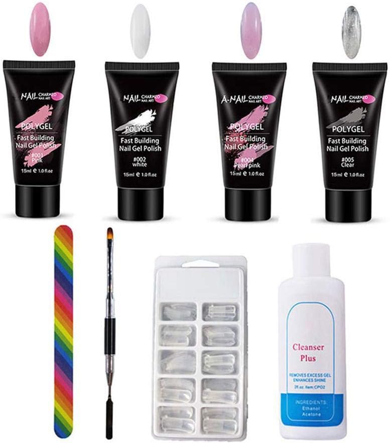 Poly Gel Starter Kit, 4 Pcs Poly Gel Required UV LED Nail