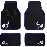 CAR PASS Universal Fit Embroidery Butterfly and Flower Car Floor Mats, Blue Car Floor Mats Fit 95% Automotive,SUVS,Sedan,Vans,for Women,Girly,Set of 4 (Black with Blue)