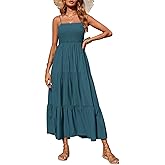 PRETTYGARDEN Women's Summer Maxi Dress 2026 Casual Boho Sleeveless Spaghetti Strap Smocked Tiered Long Beach Sundresses