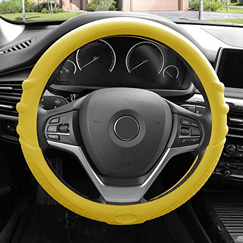 FH Group FH3003YELLOW Yellow Steering Wheel Cover (Silicone W. Grip & Pattern Massaging grip Yellow Color-Fit Most Car Truck Suv or Van)