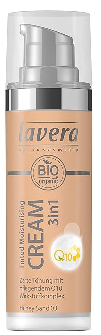 lavera Tinted Moisturising Cream 3in1 Q10 -Honey Sand- Getönte Feuchtigkeitscreme ? Hautpflege und Farbe ? Vegan ? Naturkosme