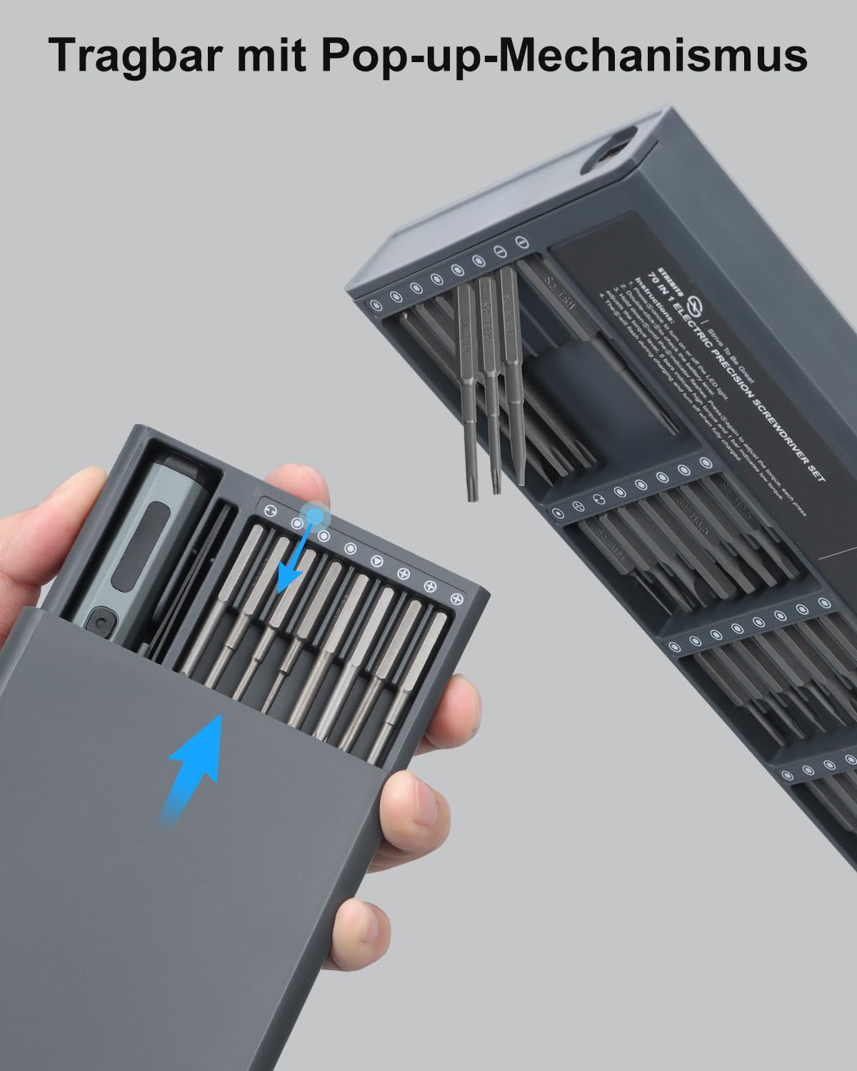 STREBITO Mini-Elektroschrauber-Set, 70-in-1 kabelloser Elektroschrauber – 64 S2-Präzisions-Bits, 5 Drehmomenteinstellungen, 4 LED-Leuchten 7