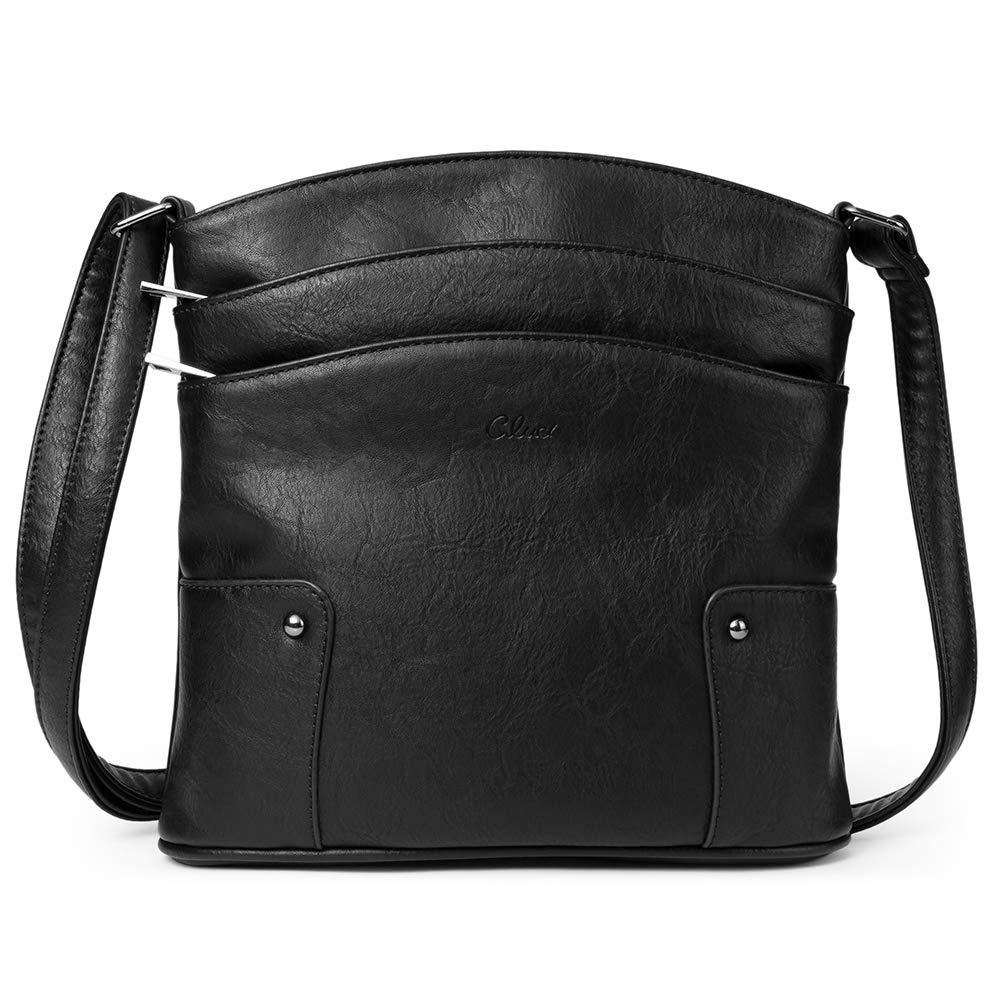 Photo 1 of CLUCI Crossbody Bags for Women Leather Purse Travel Vacation Triple Pockets Vintage Handbags Shoulder Bags Black